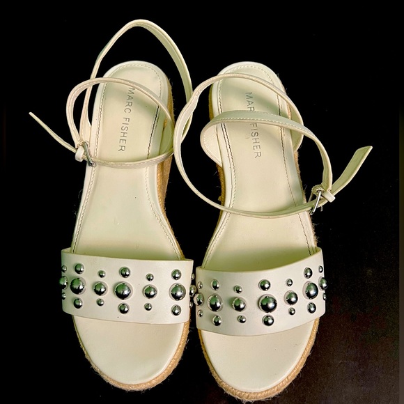 Marc Fisher Shoes - Marc Fisher Platform Sandal Womens 6.5 m White Studded Espadrille Wedge